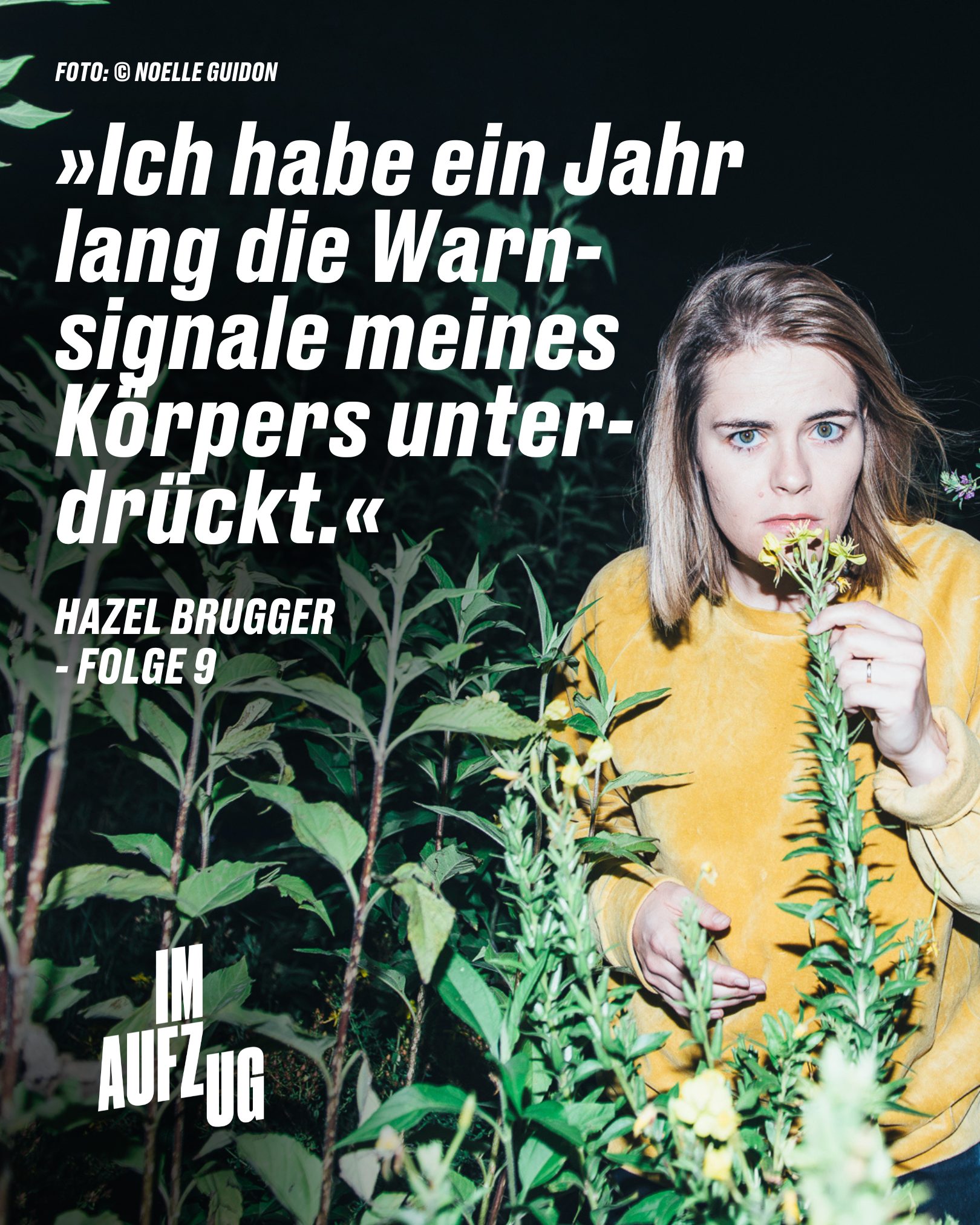 Podcast: „Im Aufzug“ – Folge 09: Hazel Brugger, warum musstest du die Notbremse ziehen?